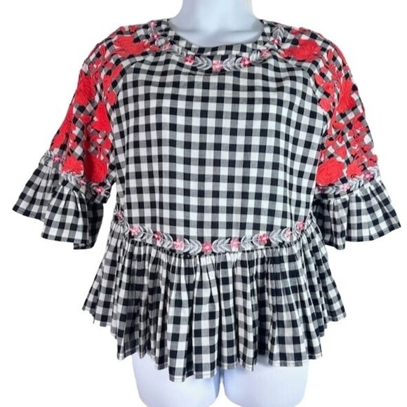 Anthroplogie Pankaj & Nidhi Gingham Swing Tunic Checkered Peplum Top Size S - Picture 2 of 11